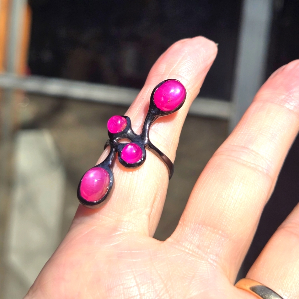 Pink Ruby sterling & rhodium finger cuff sz7